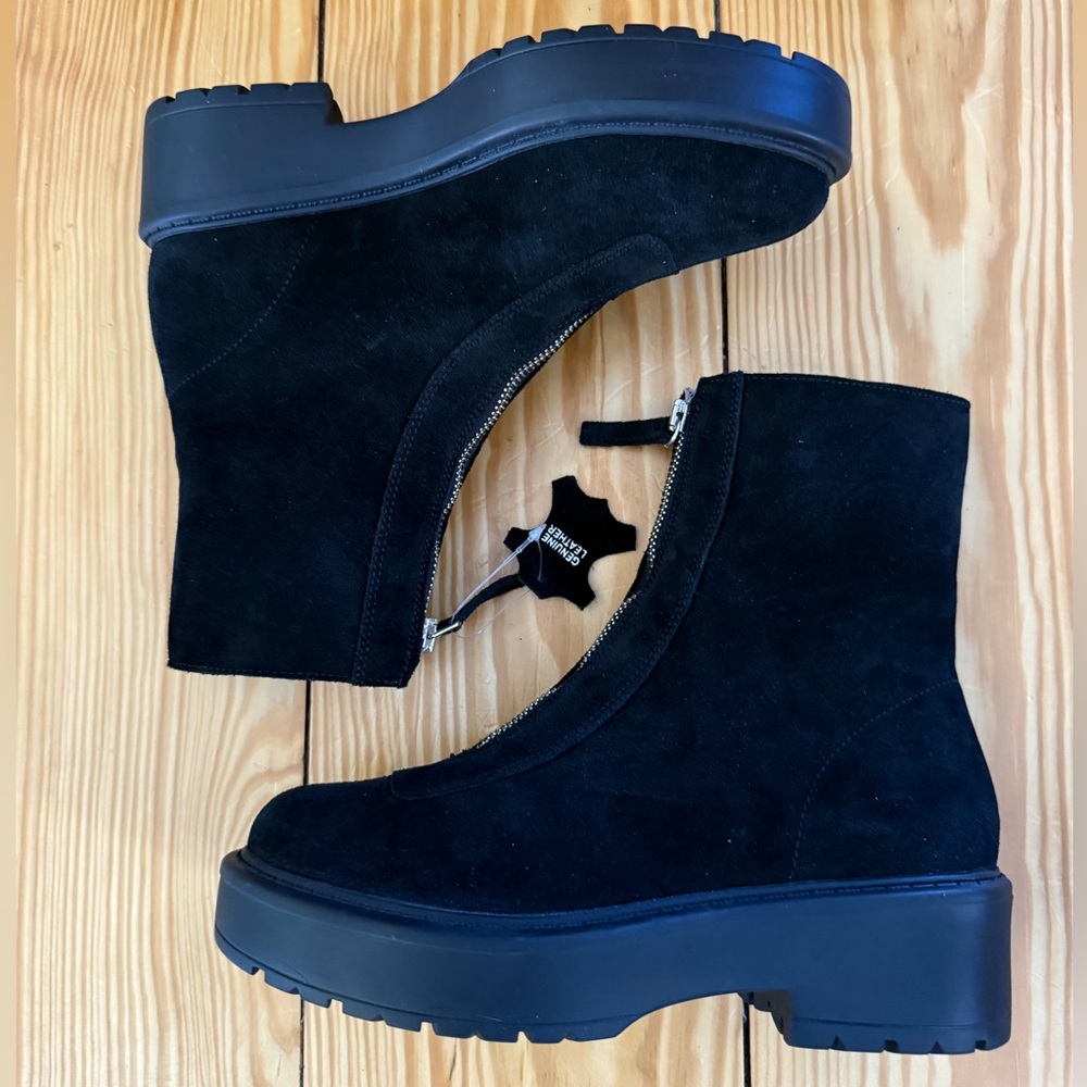 Steve Madden Black Suede Combat Moto Boots